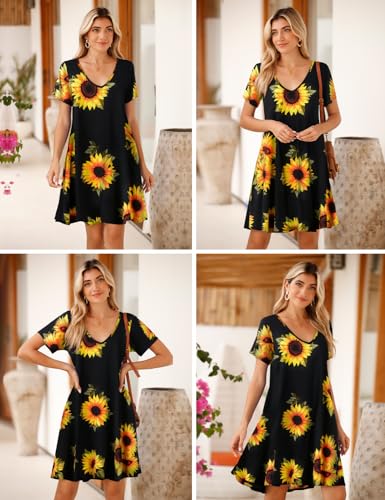 Image of JollieLovin Women T Shirt Plus Size Summer Swing Dresses Short Sleeve V Neck Loose Casual Dress(L-5X)