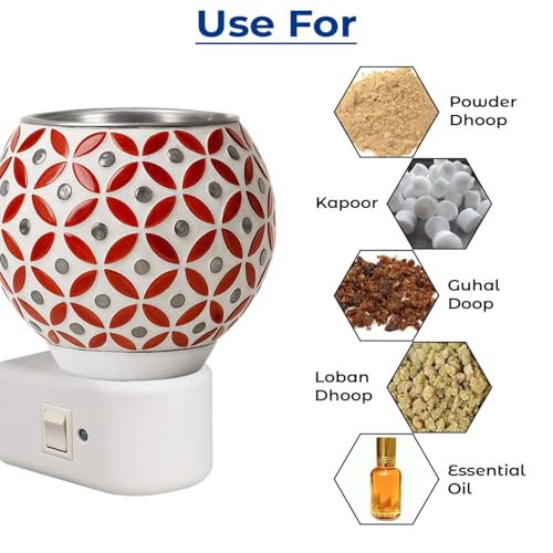 Image of Glass Kapoor Dani Electrical Camphor for Home /Kapurdani Night Lamp /Multi Functional Essential Oil Diffuser /Camphor Burner Diffuser for Puja Essentials Machine with On /Off Switch for Heating