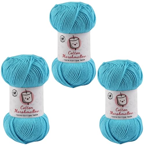 Image of NESTNHAVEN Cotton Marshmallow 100% Cotton Yarn - (50 g, 130 m) - Luxury Yarn for Crochet, Amigurumi, Embroidery, Toys, Garments, Flowers and Hobby Projects (Blue) |