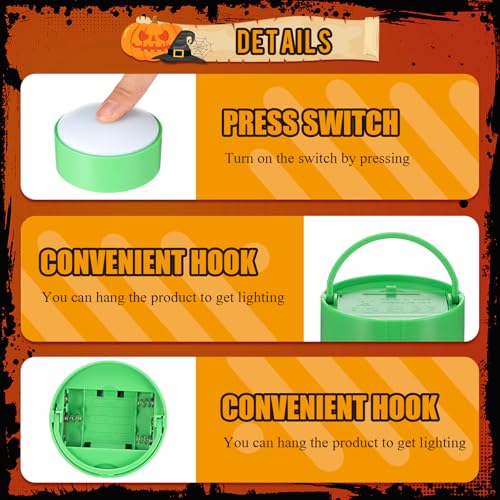 Image of Riakrum 6 Pieces Halloween Remote Timer LED Lights with Remote Summer Halloween LED Pumpkin Lights Battery Operated Lantern Bright Flameless Candle(Green,Warm Light)
