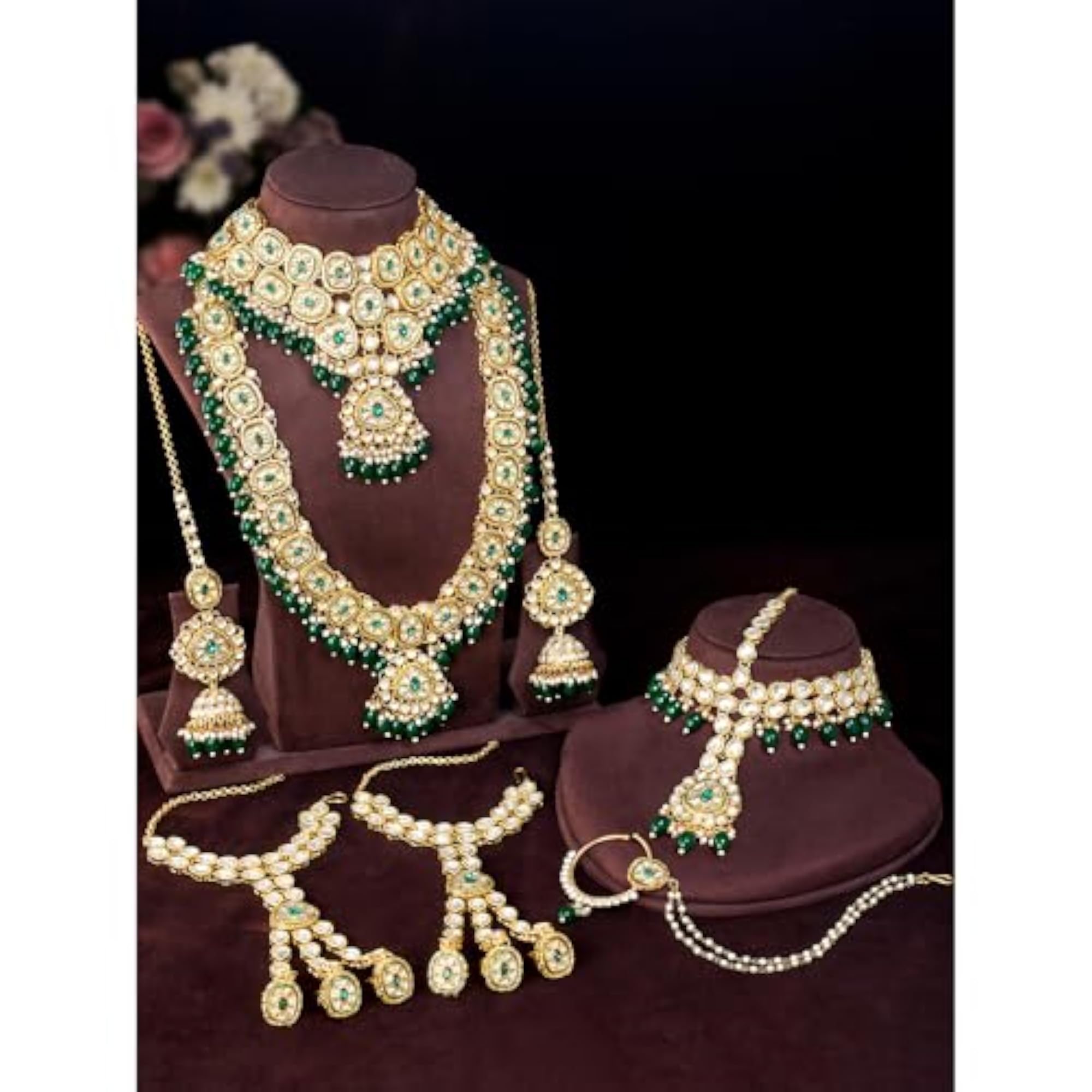 Bridal Plated Choker Long Necklace & Earrings Set