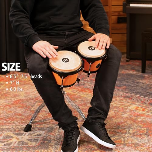 Image of Bongo Drum Set with Durable Synthetic All-weather Shells, Journey Series - NOT MADE IN CHINA - Natural Buffalo Skin Heads, 2-YEAR WARRANTY
