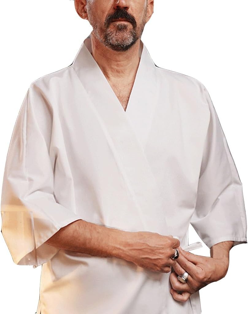 3/4 Sleeve Japanese Kimono Sushi Chef Coat Unisex Working Clothes Kitchen Restaurant Chef Jacket for Women Men