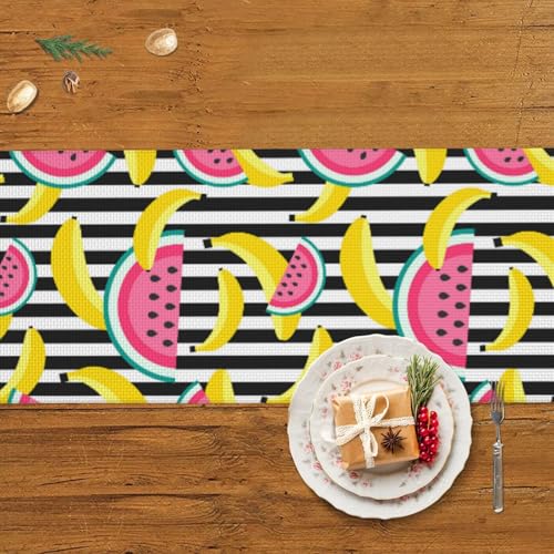 Chemin de table décoration de fête à rayures pastèques 152 cm pour anniversaire