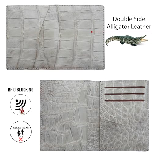 HATA Handmade Alligator Belly Wallet Men Hornback Crocodile Credit Card Premium RFID Blocking Flip ID Wallet Made by Vietnamese Craftman, Card Holder - White - Croc Belly, 4" x 3", Classic3