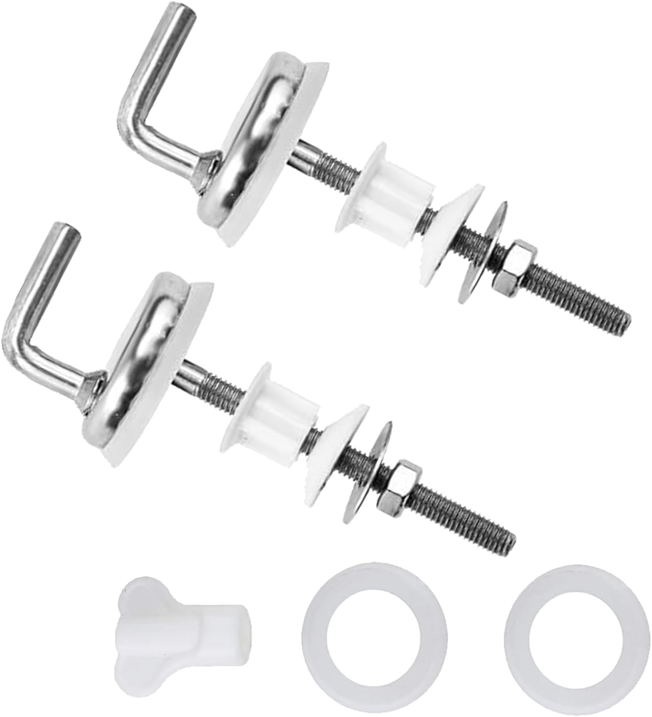 Universal Toilet Seat Hinge Replacement Kit – 2-Piece Stainless Steel & Plastic Fixings with Adjustable Screws for Secure Fit on Most Seats