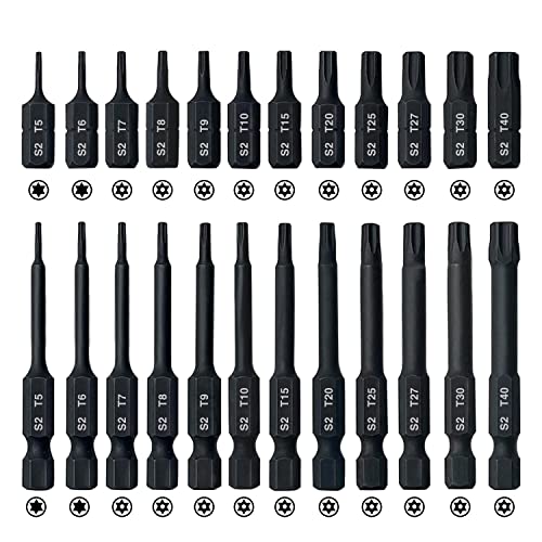 AMM 24-Piece Tamper Resistant Torx Bit Setï¼S2 Alloy Steelï¼T5-T40 Security Star Screwdriver bitï¼1