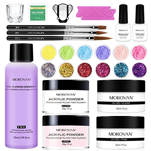 Morovan Acrylic Nail Kit Acrylic Powder and Nail Extension Set Professional Acrylic Liquid Monomer with Acrylic Nail Brush System for Acrylic Nails