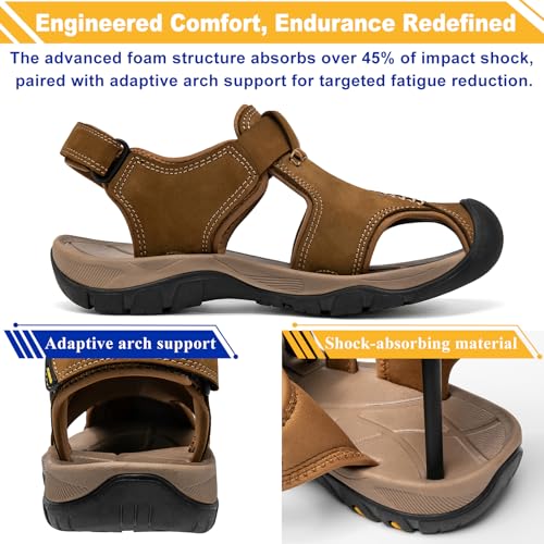 Image of Men's Hiking Sandals Outdoor Sport Closed Toe Walking Sandal Waterproof Non-Slip Summer Fisherman Beach Water Shoes Khaki