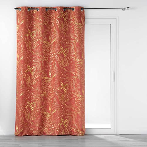 Douceur d'Intérieur, Rideau à Oeillets (140 x 260 cm) Belflor Terracotta/Or, Polyester Imprimé...