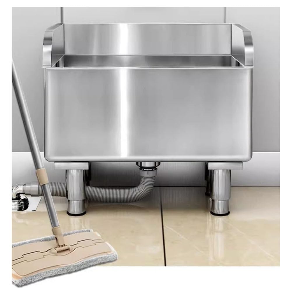 ASerZenith Stainless Steel Mop Pool Sink Heightened Anti-Overflow Mop Sink For Balcony, Hospital, School(Silver-60X41X55Cm)