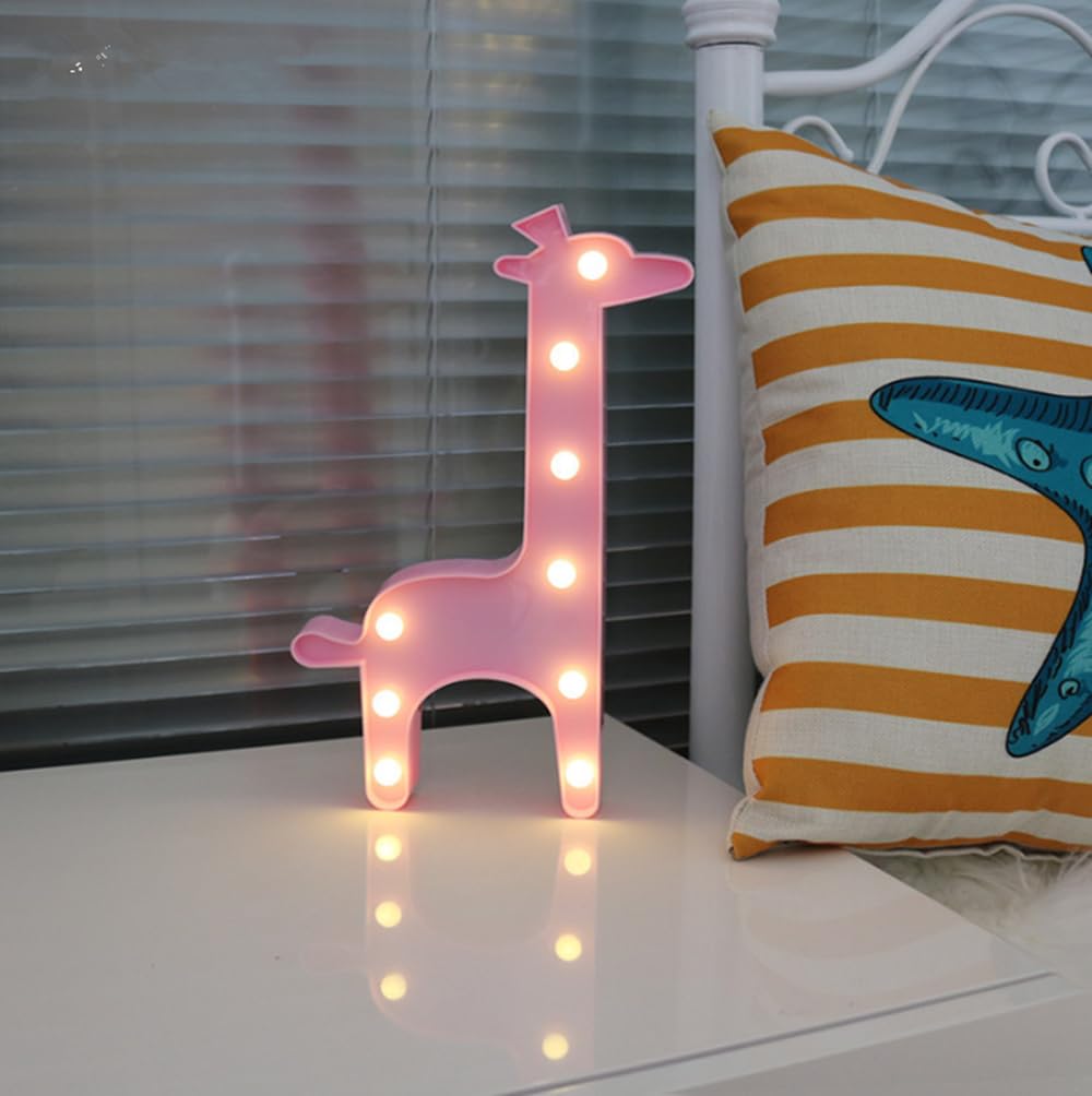 zhonghua Star Marquee Sign Lights, LED Marquee Letter Lights Sign Marquee Night Light for Kids Room Lamp Battery Operated (Pink Giraffe)