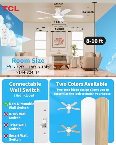 TCL 52" Low Profile Ceiling Fan with Light, Slim, White, Flush Mount, DC Reversible Motor, 6 Speeds, Remote Control, Noiseless, Dimmable, LED Light, 3CCT, Modern Ceiling Fan for Bedroom Living Room thumbnail 8