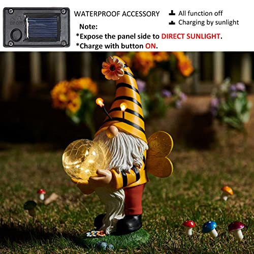 Origarden Garden Gnome Spring Yellow Decor - Bee Decor Ornament Summer Gnomes Outdoor Funny Solar Statue Waterproof Honey Bumble Bee Gnome As Patio Decorations #TOP2