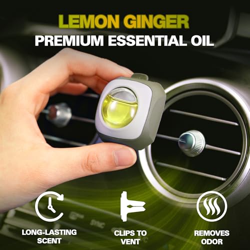 Image of Air Jungles Lemon Ginger Scent Car Air Freshener Vent Clip 6 Ct | Long Lasting Up To 180 Days Car Refresher, Auto Interior Odor Eliminator Fragrance Oil Perfume Accessory, 4ml Each
