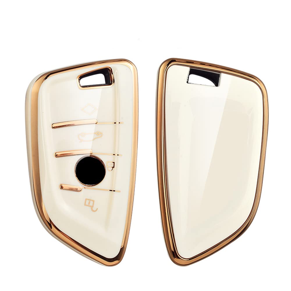 ontto Etui na klucze pasuje do BMW X1, X3, X5, X6, X7, 1, 3, 5, 6, 7, G20, G30, G11, F15, F16, G01, G02, F48, etui na kluczyki samochodowe, TPU, silikonowe etui na klucze, etui ochronne, breloczek do kluczy, 4 przyciski, złoty, beżowy