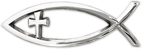 Jesus Fish Christian Car Decals - Chrome Sliver Fish Emblem