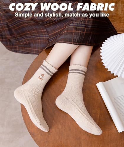 Image of IIG 5 Pairs Women's Vintage Style Thick Wool Warm Winter Crew Socks