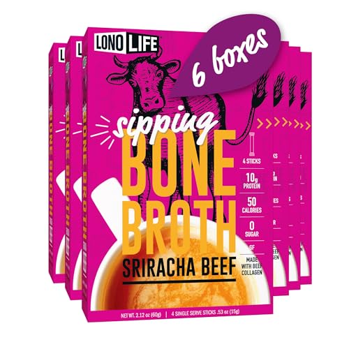Image of LonoLife Sriracha Beef Bone Broth Powder Packets 24 Pack, 10g Protein