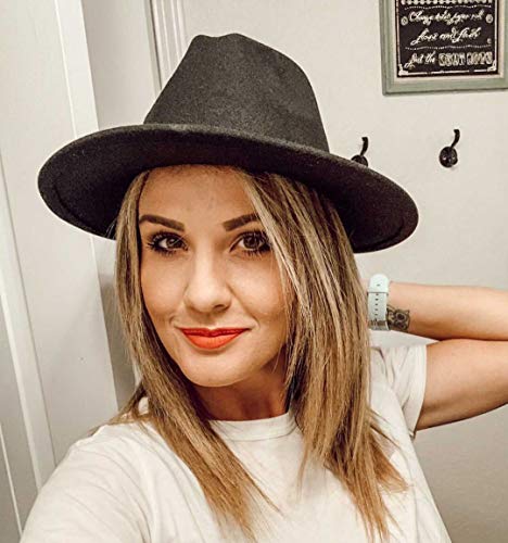 Lanzom Womens Classic Wide Brim Floppy Panama Hat Belt Buckle Wool Fedora Hat (One Size, Rose) #TOP2