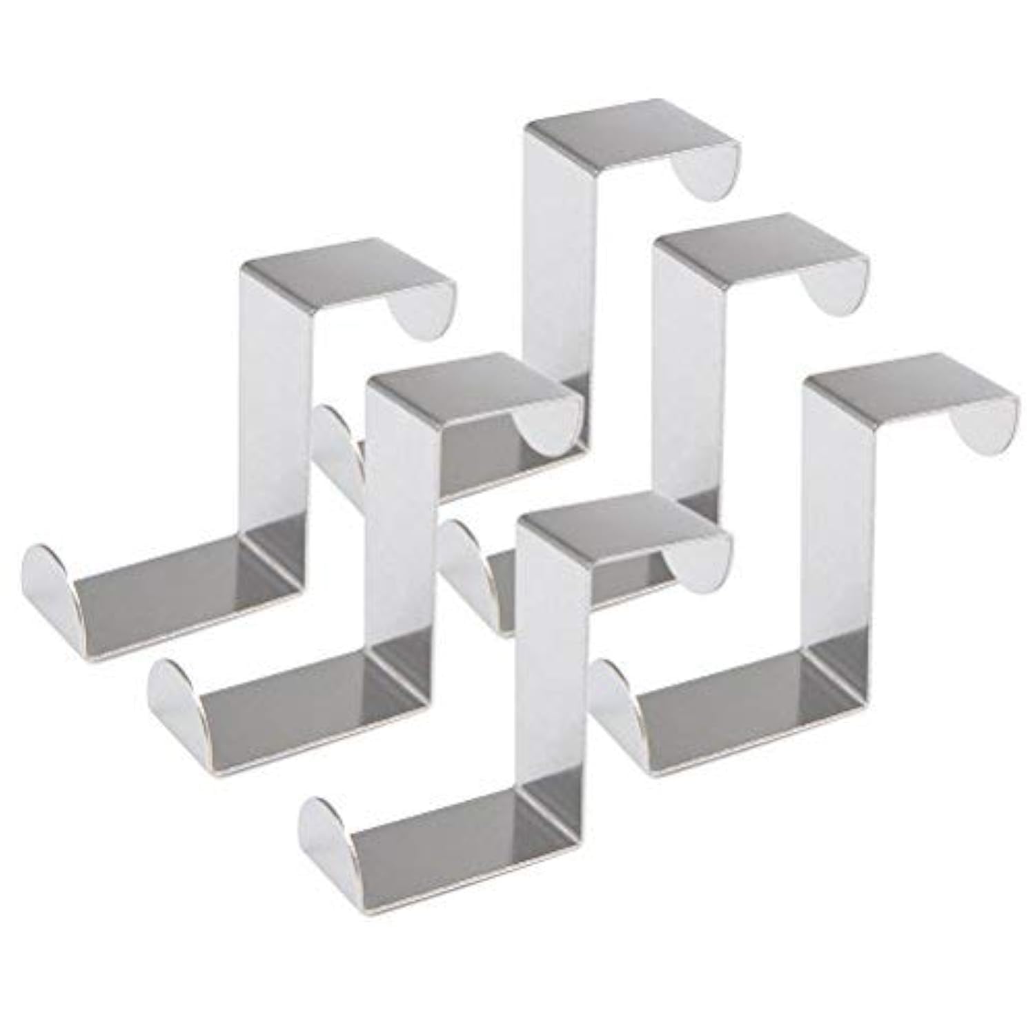 Foccts Sliver 6Pcs Over Door Hooks 45Mm Stainless Steel Reversible Hooks Cupboard And Drawer Hooks Coat Hooks Over Doors 1Mm Thickness