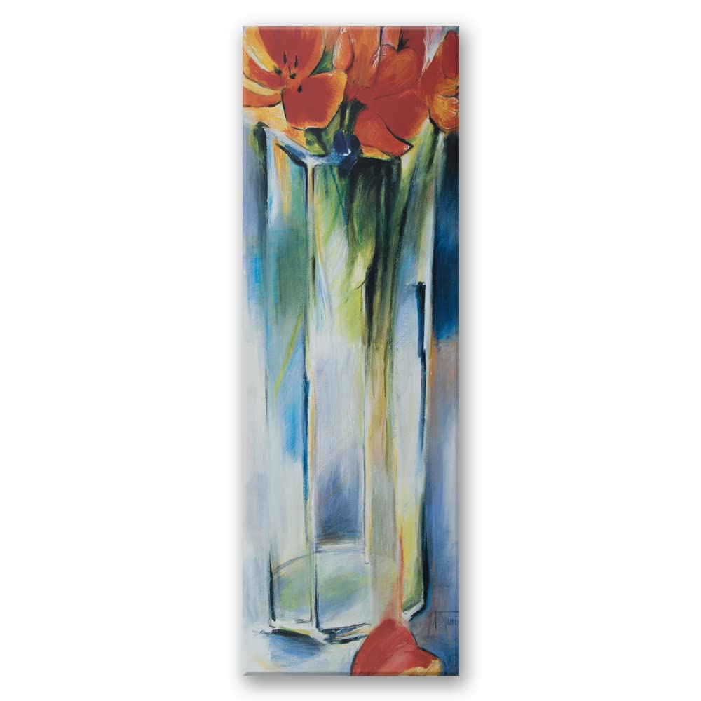 Feeby Bilder 45x140 cm Vase Mohn 1 tlg Modern Vlies Wandbilder Leinwandbilder Bild auf Leinwand Kunstdruck Wand Wanddeko Design Schlafzimmer Flur Wohnzimmer abstrakt Krug mehrfarbig