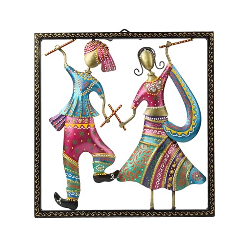 Image of Habere India-All the Cultures Fabricating India Rajasthani Figures Wall Decor | Wall Decor for Living Room | Rajasthani Wall Decoration | Folk Art Panel | Gifting Wall Art (Design02: L33 x W4 x H35 cm)