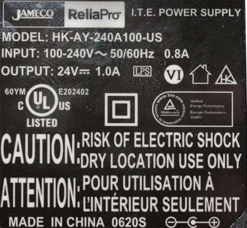 Image of Jameco ReliaPro Wall Adapter 24 Volt DC 1 Amp 24-Watt 2.5mm Plug
