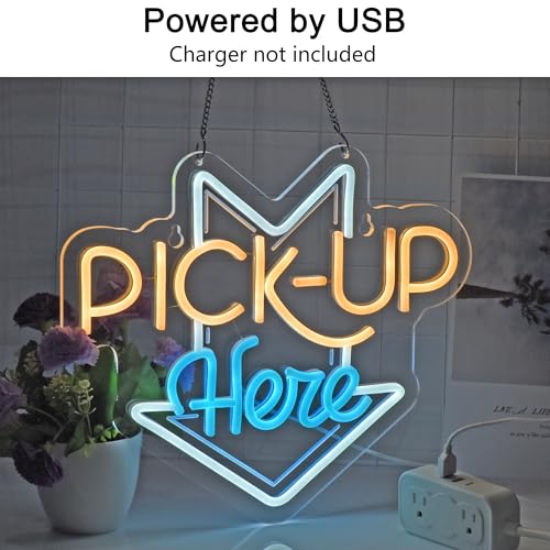 Image of PICK-UP Here Neon Sign, Neon Lights Hanging Wall Art Decoration for Restaturant Shop Bar Market Bakeries Cafe Celebration Home Decor, USB Powered Ultra Bright Dimmable,14.57x12.6inches