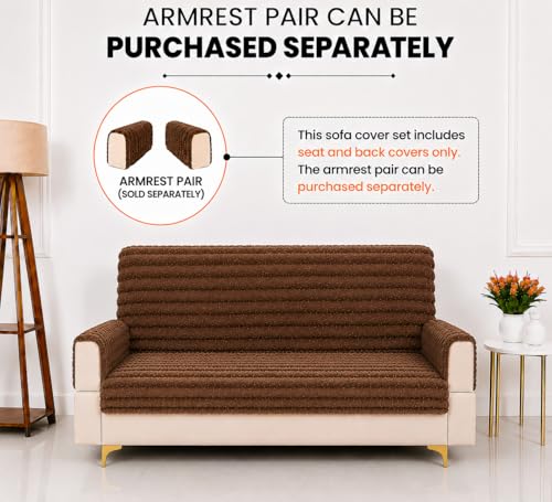 Image of Homerz Premium Rabbit Fur Sofa Cover with Anti-Skid Backing, Soft Plush Fabric Sofa Protector for Living Room Furniture (Brown, 2 Seater, Seat Cover with Backrest)