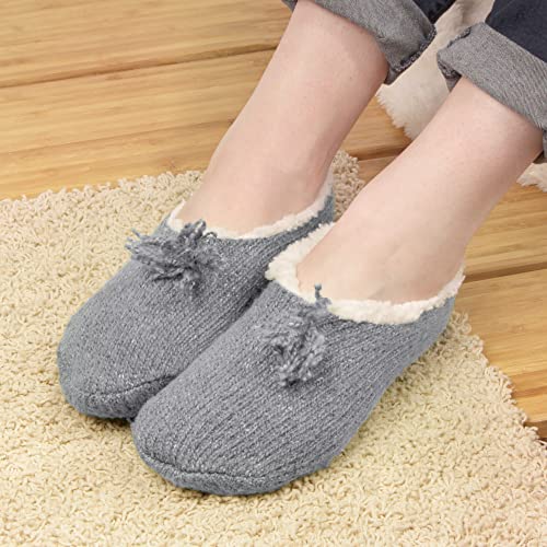 BambooMN Adult Women Soft Warm Cozy Fancy Yarn Slippers Non-Slip Lined Socks, Indoor Comfy House Travel Slippers4