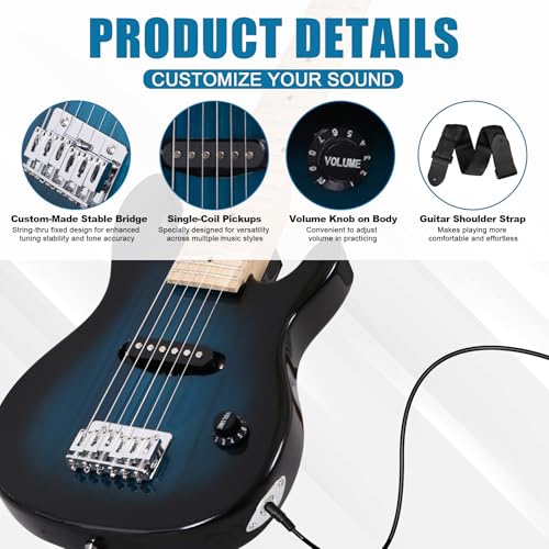 Image of HomGarden 30 Inch Kid Electric Guitar, Beginner Starter Guitar Kit w / 5w Amplifier, Strap, Gig Bag, Strings, Picks (Blue)