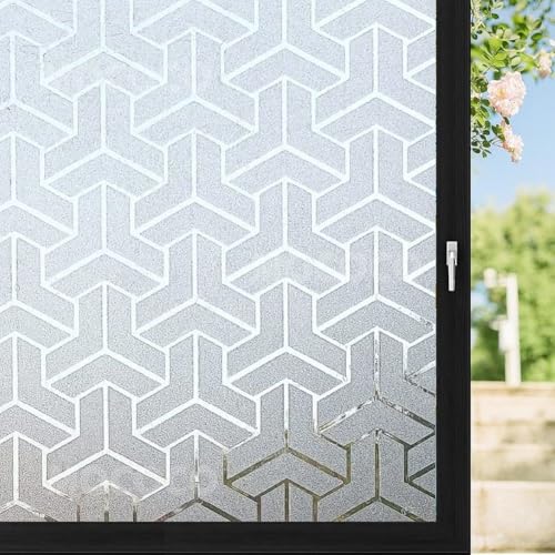 Image of MOCOCO Premium Vinyl Privacy Stained Frosted Window Glass Film (16x150 Inch) - Self-Adhesive Tint Wallpaper Sticker Opaque Sheet for Glass Cover Window, Door, Office, Home.| Anti-UV. 3D Arrow Design