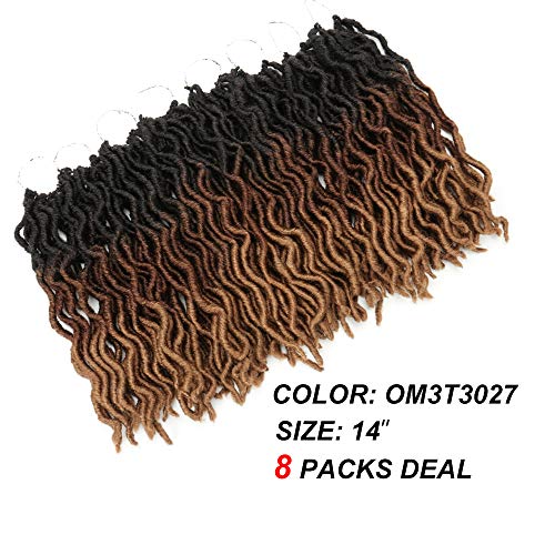 Eliza Wavy Gypsy Locs Faux Locs Ombre Crochet Hair 14" 8Packs/Lot Goddess Locs 100% Kanekalon Fiber Faux Locs African Roots Dreadlocs Synthetic Braiding Hair Extensions For Black Women(14",8Packs,Om3T3027) #TOP1