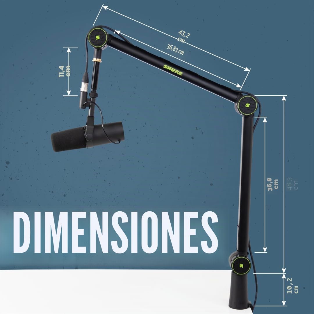 Shure by Gator Broadcast Desk Series; Soporte de micrófono con brazo articulado para montaje en escritorio Shure; (SH-BROADCAST1) | Totalmente ajustable con un brazo silencioso de 360 grados para podcasts y transmisión. Compatible con MV7 y SM7B