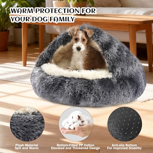Image of NOYAL Hooded Donut Bed, Calming Cave for Cats & Small Dogs | Adjustable hood opening,Cat & Dog universal,Perfect for burrowers