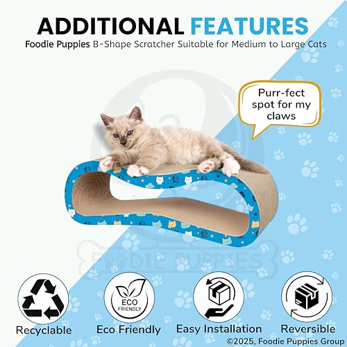 Image of Foodie Puppies 2 in 1 Cat Scratcher Pad with Catnip for Cats & Kittens - (B Shape Scratcher 55 x 23 x 14 cm) | Durable Corrugated Scratching House, Easy to Assemble | Furniture Protection.