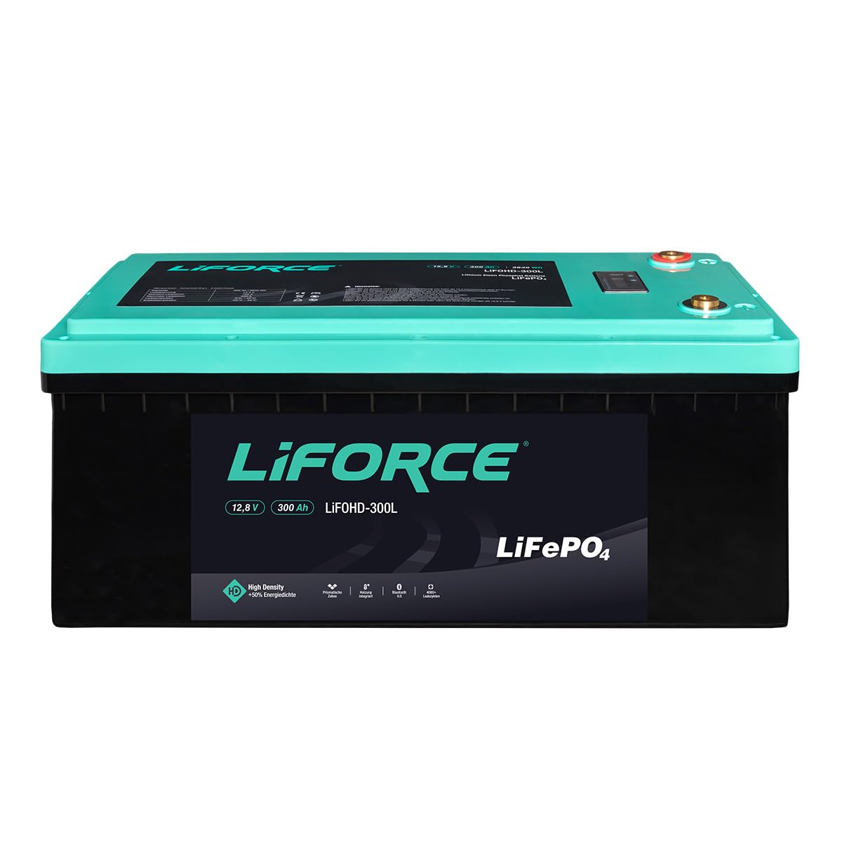 LiFORCE Batteria di alimentazione LiFePO4 da 12 V, 300 Ah, con Bluetooth, 4000 Deep Cycles, batteria al litio per camper e barche, immagazzinaggio di energia per la casa, LIFOHD-300L