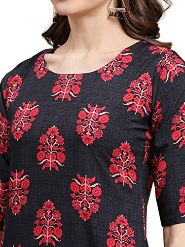 Image of Pinkmint Women's Crepe Black Color Floral Printed Straight Kurti(MD-530349)