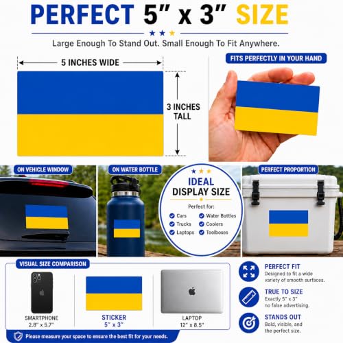 Image of Ukraine Flag Vinyl Flag Stickers, Car Decals, Waterproof Indoor Outdoor, Laptop Stickers, Car Bumper, Ukrainian Flag, 5 x 3 Inches, Set of 3