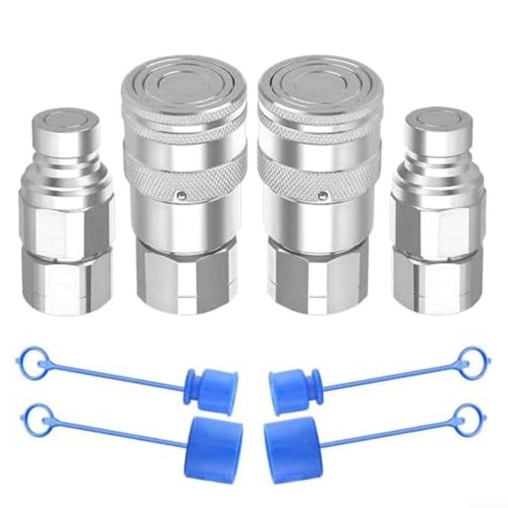 Lot de 2 raccords hydrauliques à connexion rapide NPT à face plate avec poussière pour équipements hydrauliques à haute pression et débit nominaux (NPT1/2)