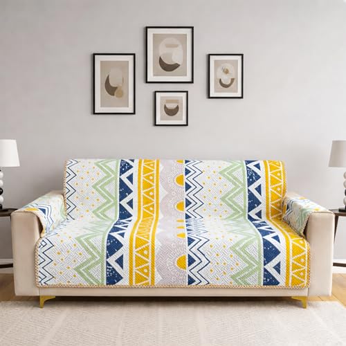 Image of Homerz Premium 6(3+2+1) Seater Quilted Reversible Sofa Cover Mat with Pocket Arms | Polyester Blend 350 GSM Full Coverage & Back Belt for Stability (Sylvara, 6(3+2+1) Seater)