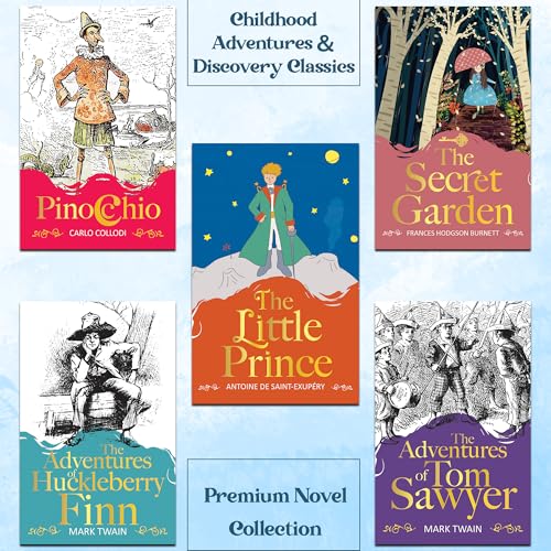 Image of Childhood Adventures and Discovery Classics | Box Set of 5 Unabridged Novels: The Secret Garden, The Adventures of Tom Sawyer, The Little Prince, The Adventures of Huckleberry Finn & Pinocchio | Gift-Ready Set for Kids & Adults