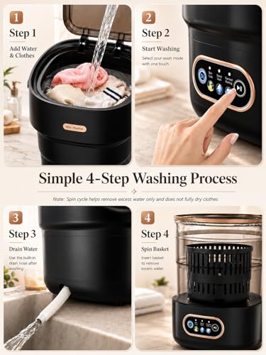 Image of Portable Washing Machine 16L Foldable Mini Washer for Underwear Socks Baby Clothes Small Loads Compact Washer for Apartment Dorm RV Travel (Black)