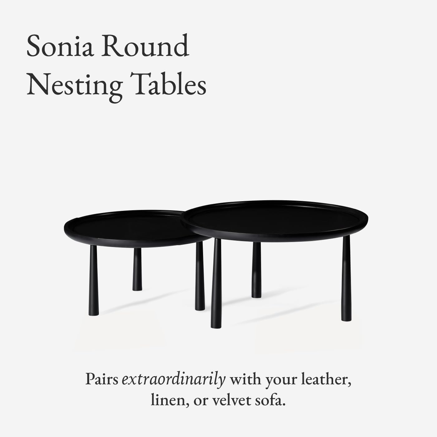 Maven Lane Sonia Modern Nesting Tables, Set of 2 – Sleek Black Finish, Space-Saving Round Design, Durable MDF & Metal Construction – Elegant Coffee Tables for Stylish Living Spaces