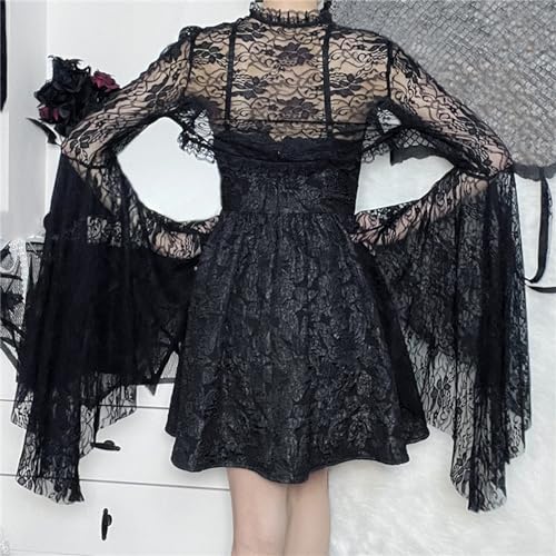 Image of Gothic Bolero Shrug Tops Women Goth Bell Long Sleeve Crop Top