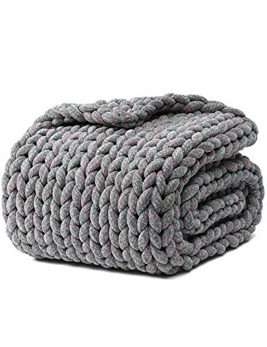 YnM Chenille Weighted Blanket, Handmade Chunky Knitted Design, Soft and Cozy, Temperature Regulating and Breathable, Machine Washable Throw for Sleep or Home Decor (Red Blue, 50x60 Inch, 10lbs)