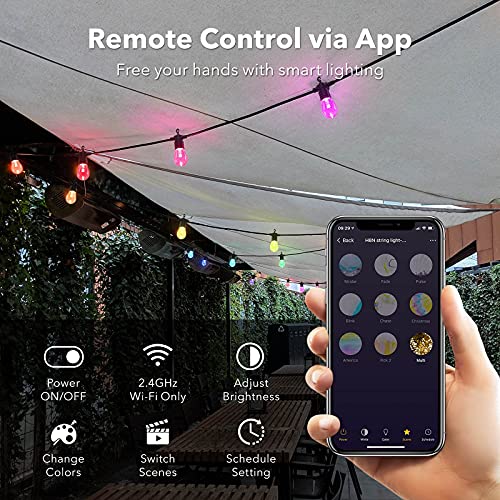 Hbn Smart Color-Changing Outdoor String Lights - 48Ft, Led, 24 Bulbs, 2.4 Ghz Wifi Needed-Compatible With Alexa, Google Assistant, Ios And Android (Tuya Smart App Needed)  No Smart Hub Required #TOP3