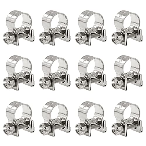 Glarks Juego de 12 mini abrazaderas de manguera de inyección de combustible de acero inoxidable de 9 a 11 mm (11/32 a 7/16 pulgadas de diámetro)