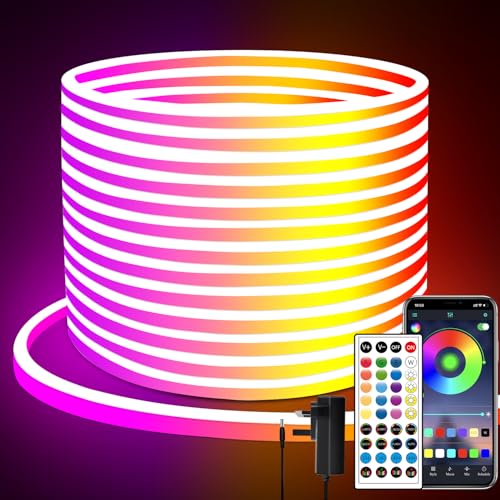 segrass LED neon Lights Strip 20M,DC 24V RGB LED neon Rope Light Strip APP Remote Controls Control Waterproof Flexible Neon Strip Lights for Bedroom,Playroom,Outdoors Decor